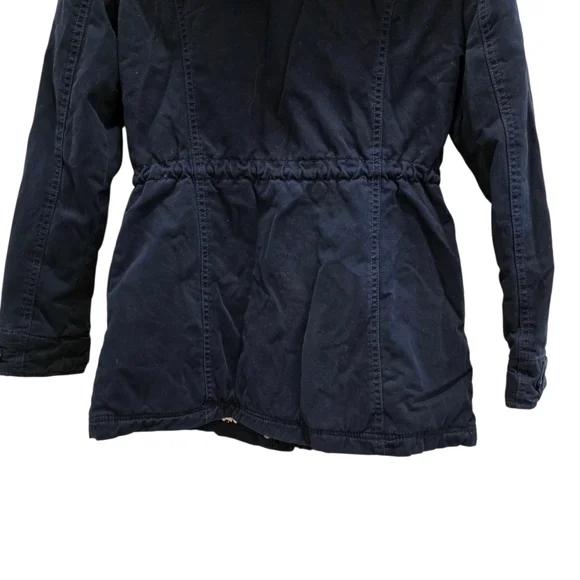 Hollister Y2K Navy Blue Hooded Utility Coat Sherpa Lined Jacket Women's Size M - Picture 6 of 16